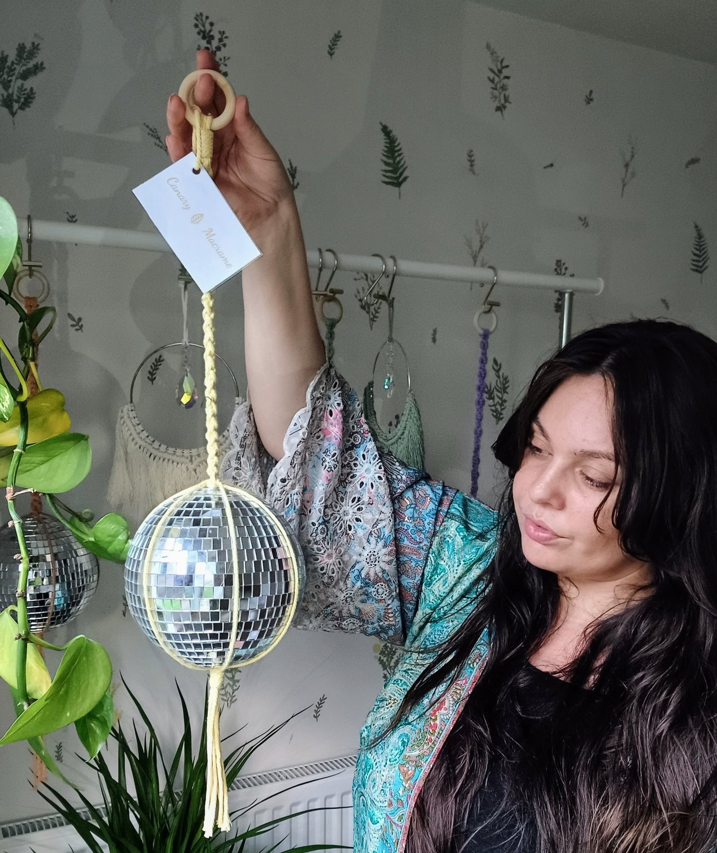 Disco Ball Macrame Hanger - Canary Macrame