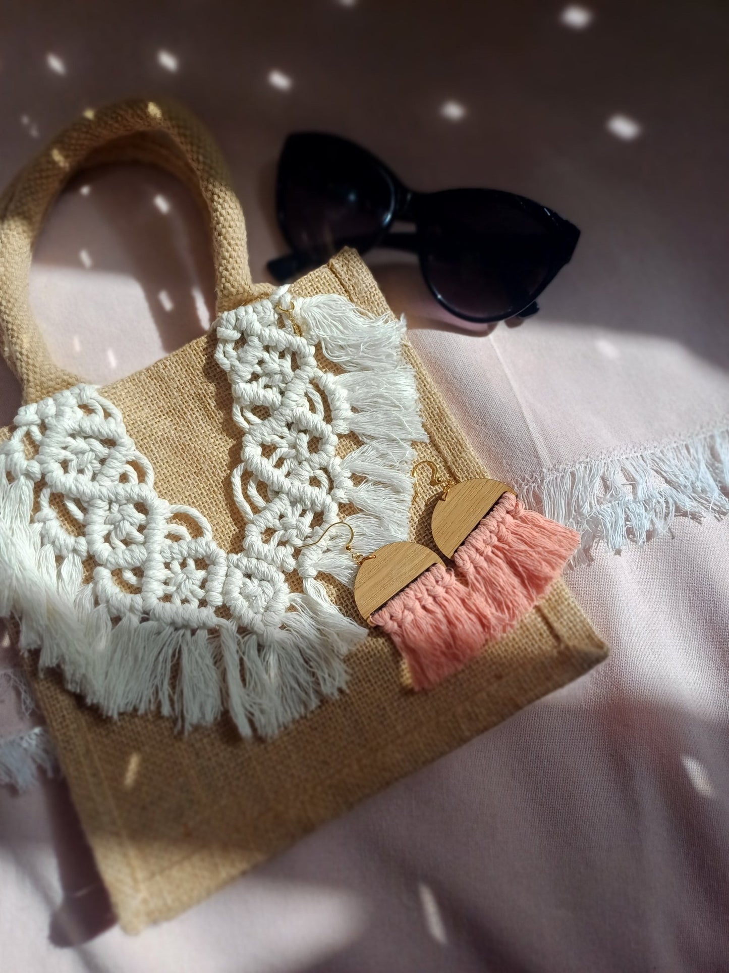 Fringe Statement Earrings - Arched Design - Canary Macrame