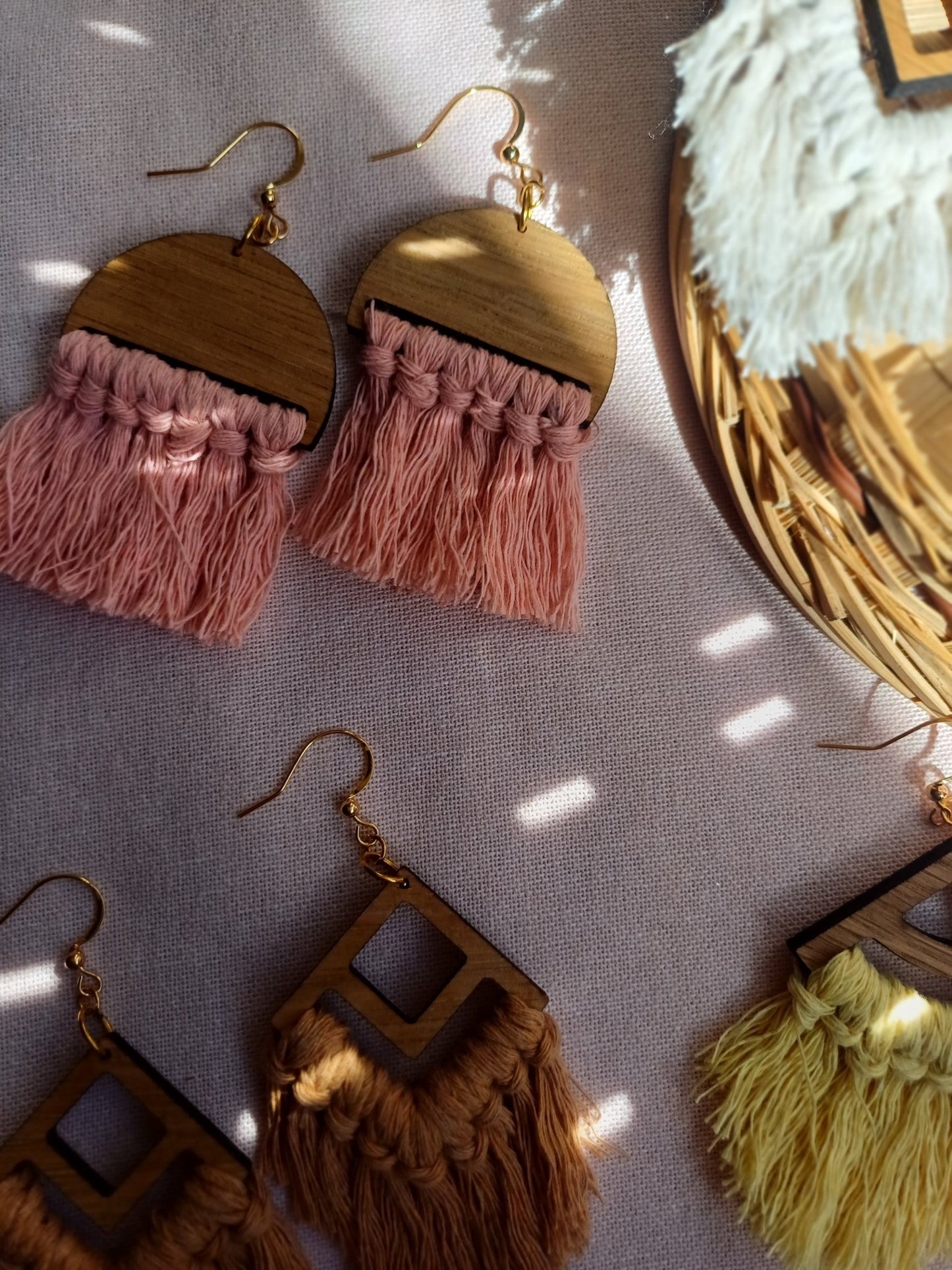 Fringe Statement Earrings - Arched Design - Canary Macrame