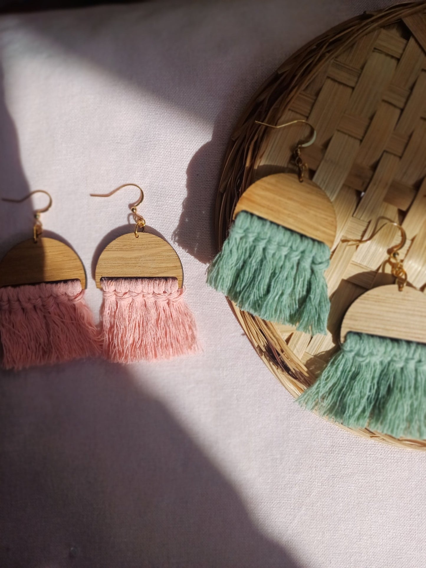 Fringe Statement Earrings - Arched Design - Canary Macrame