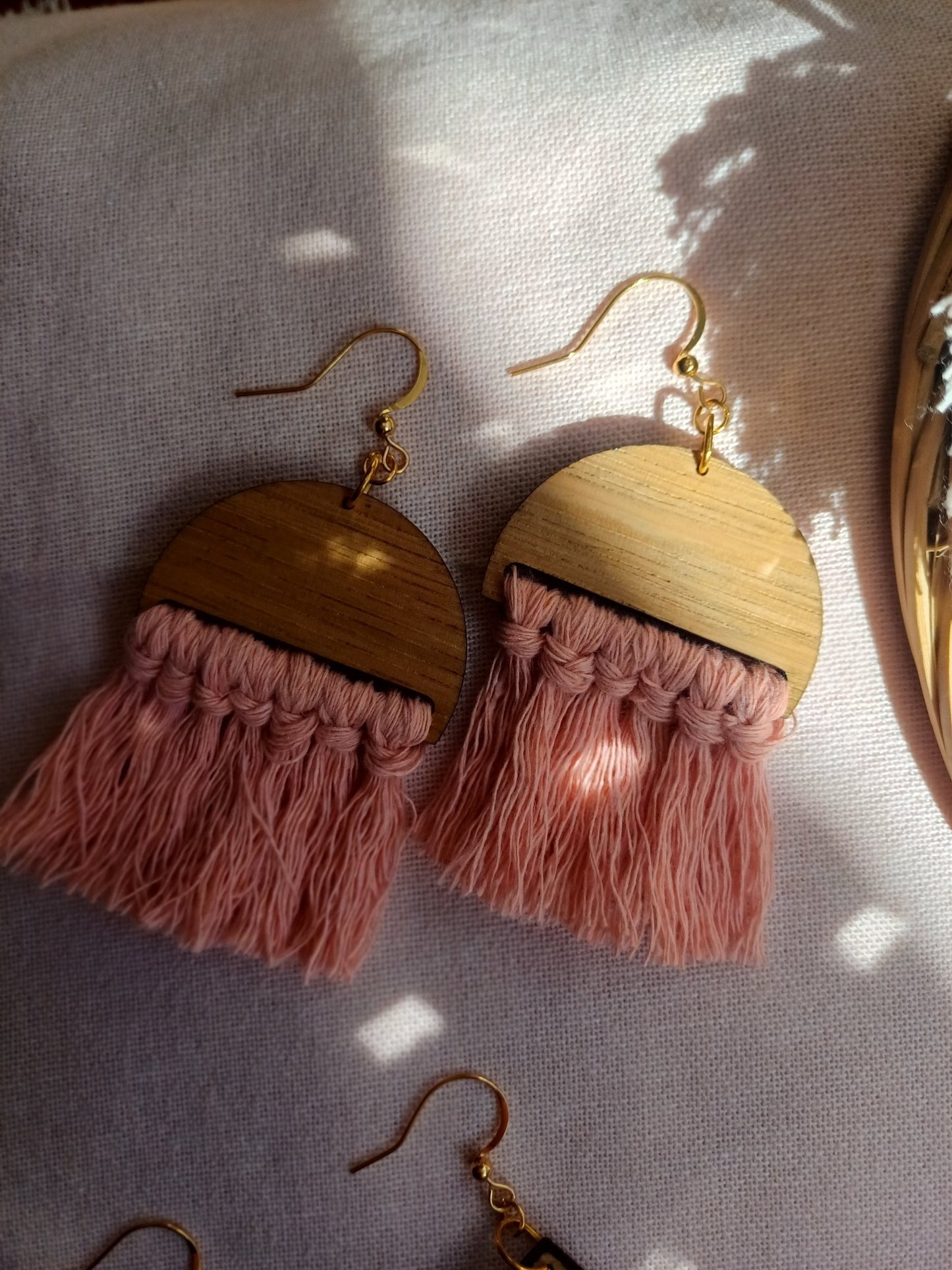 Fringe Statement Earrings - Arched Design - Canary Macrame