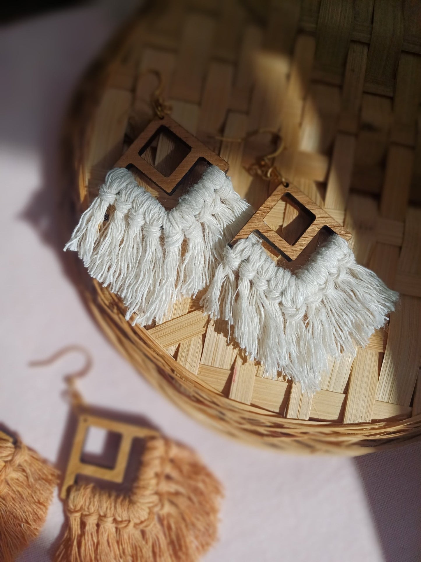 Fringe Statement Earrings - Diamond Design - Canary Macrame