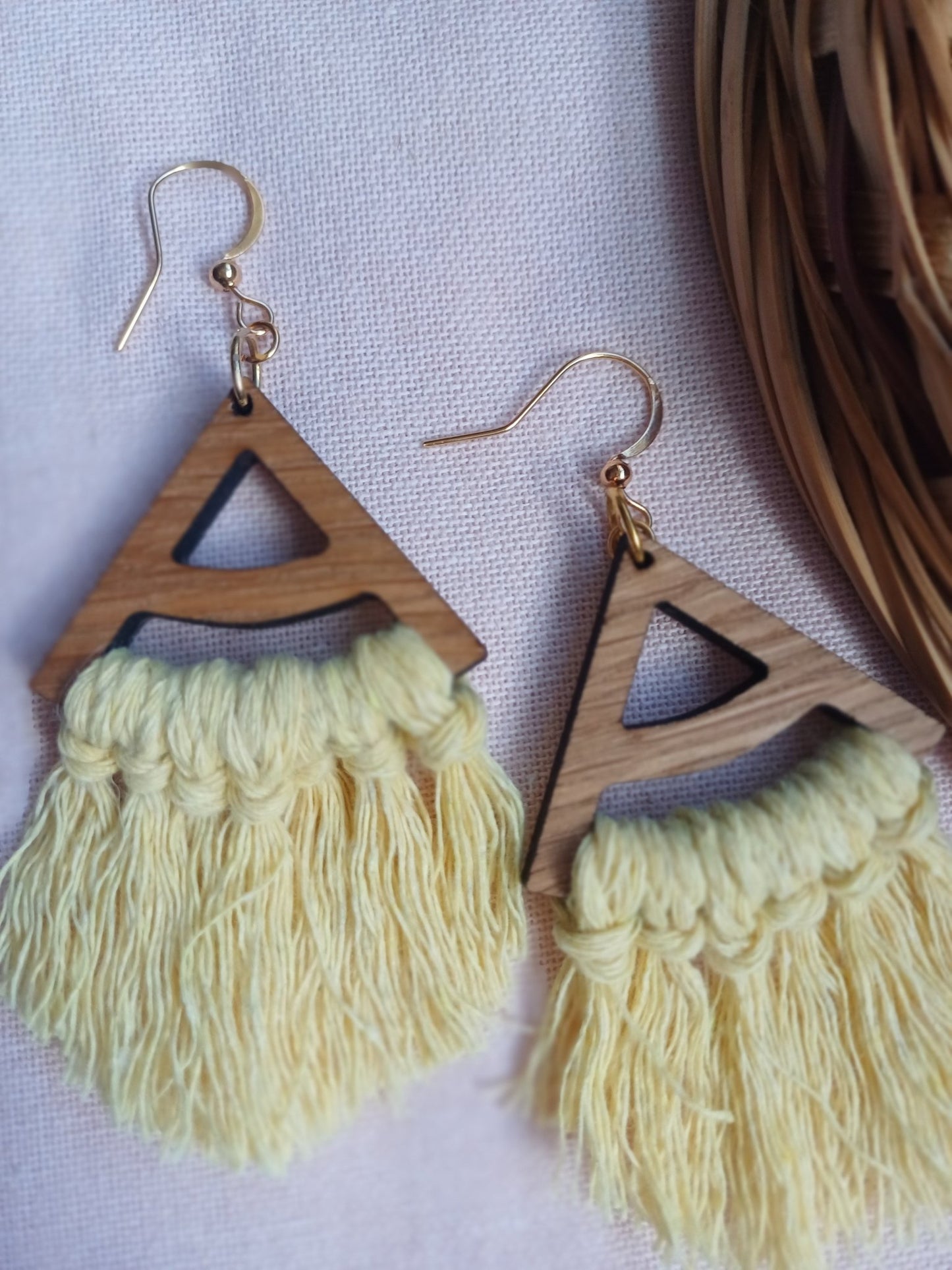 Fringe Statement Earrings - Triangle Design - Canary Macrame