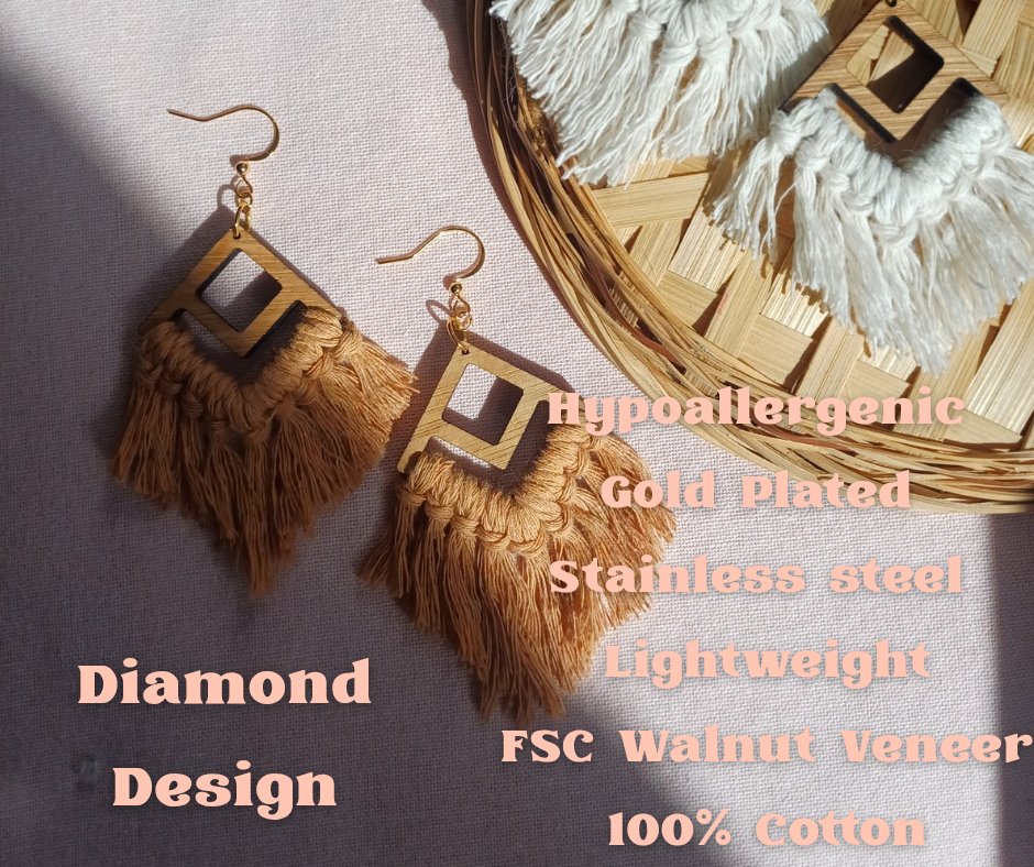 Fringe Statement Earrings - Diamond Design