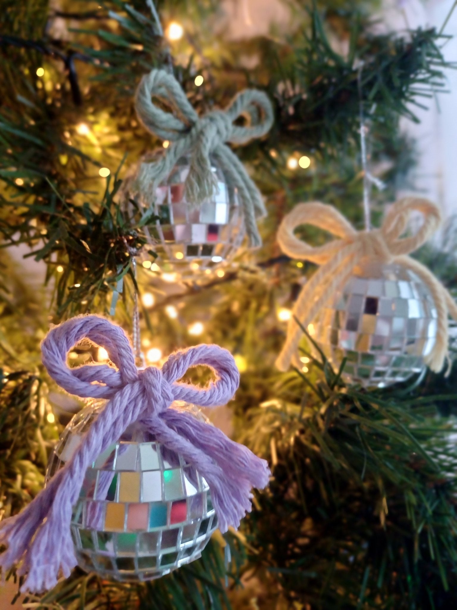 Disco Ball Bow Ornaments - Canary Macrame
