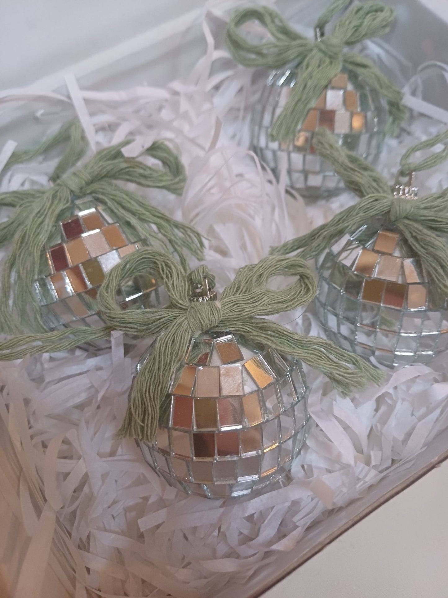 Disco Ball Bow Ornaments - Canary Macrame