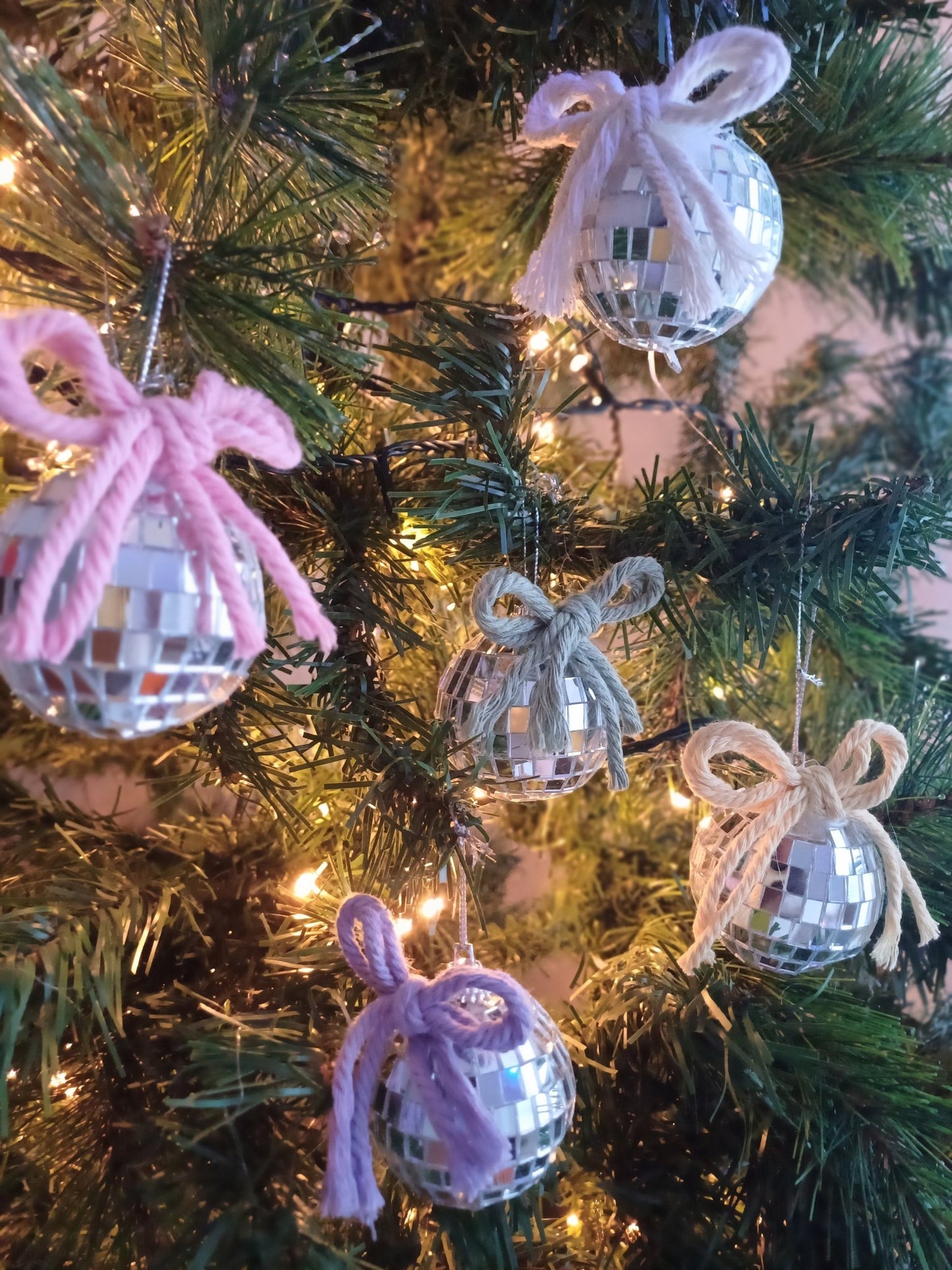 Disco Ball Bow Ornaments - Canary Macrame
