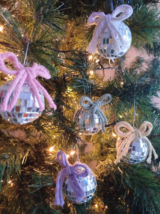 Disco Ball Bow Ornaments - Canary Macrame