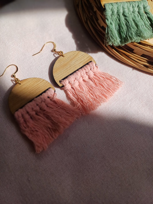 Fringe Statement Earrings - Arched Design - Canary Macrame