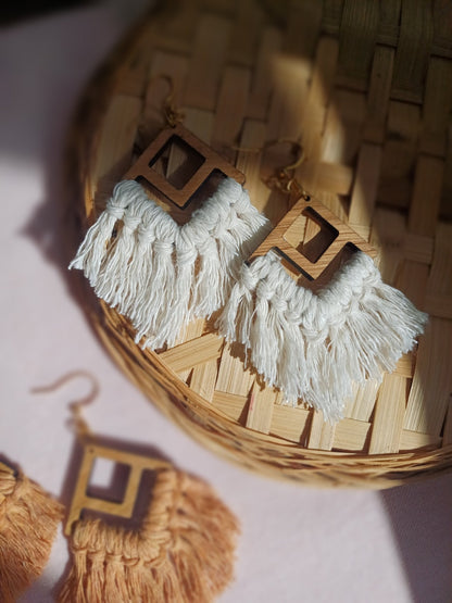 Fringe Statement Earrings - Diamond Design - Canary Macrame