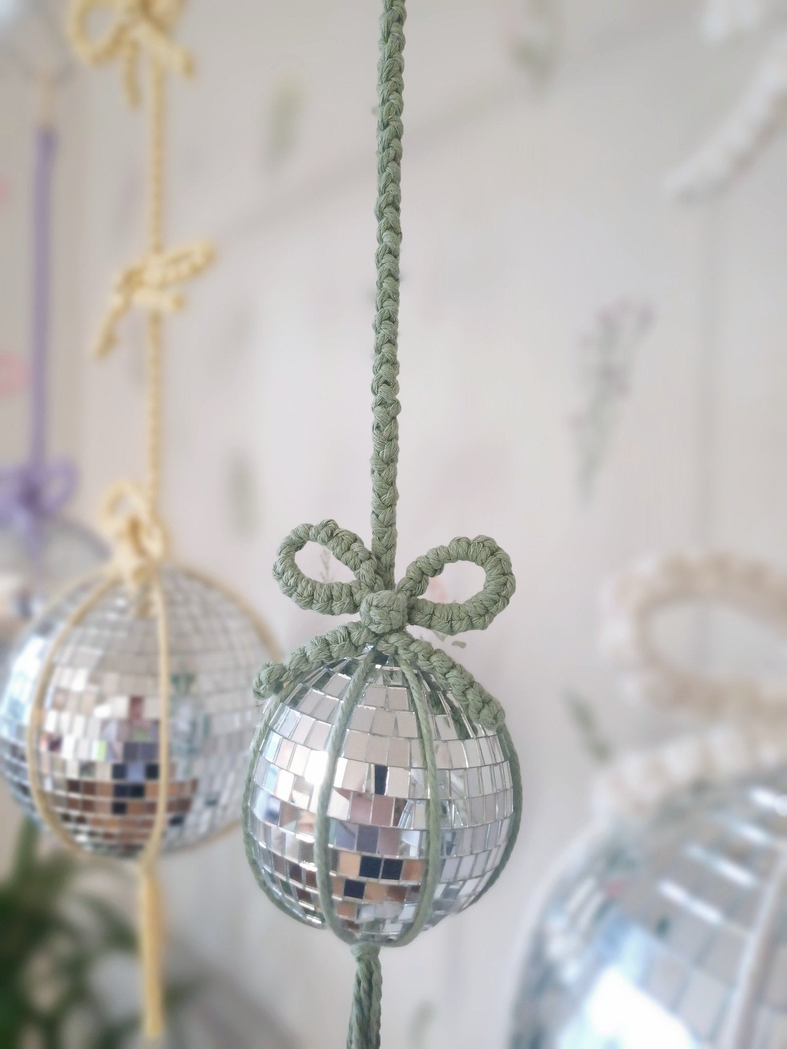 The Coquette Bow Disco Ball (Single Bow) - Canary Macrame