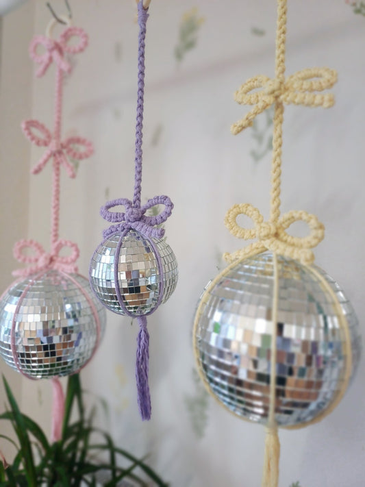 The Coquette Bow Disco Ball (Single Bow) - Canary Macrame